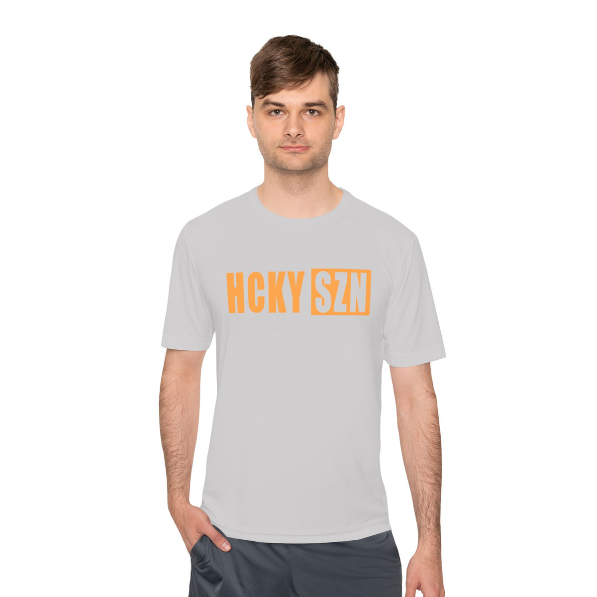 HCKYSZN (Flagship Logo) Adult Performance Tee - Silver/Mango
