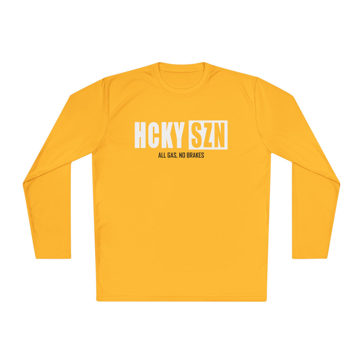 HCKYSZN (All Gas) Long Sleeve Adult Performance Tee - Gold/White/Black