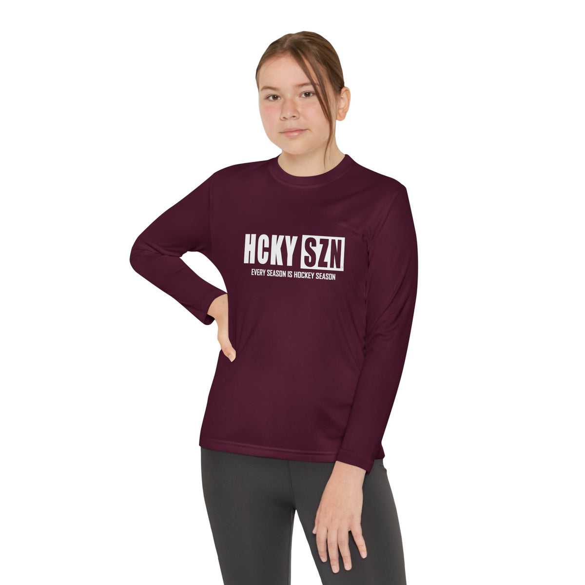 Every Season is HCKYSZN Youth Performance Long Sleeve Tee - White Logo