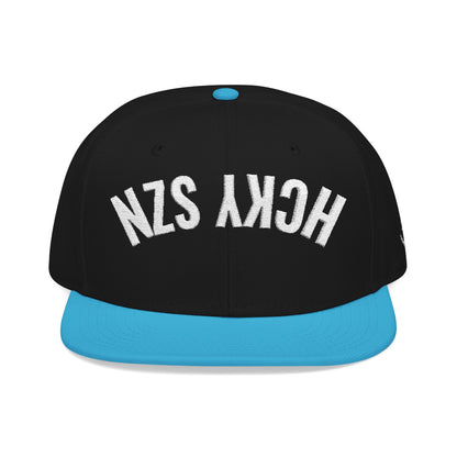 Upside Down HCKY SZN Embroidered Snapback Hat (Black/Aqua)