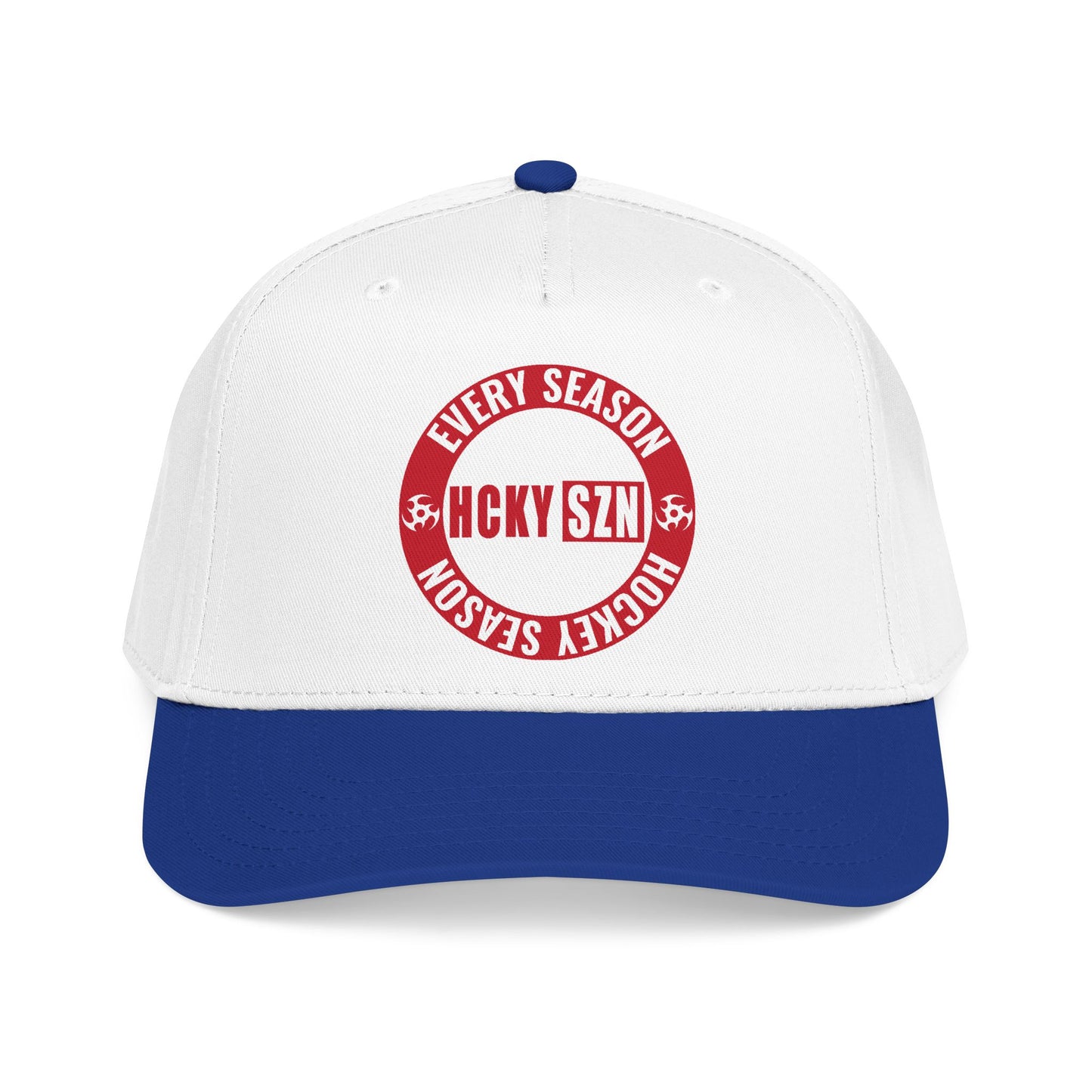 HCKY SZN Circle Logo Mid Profile Baseball Cap (White/Blue/Red)