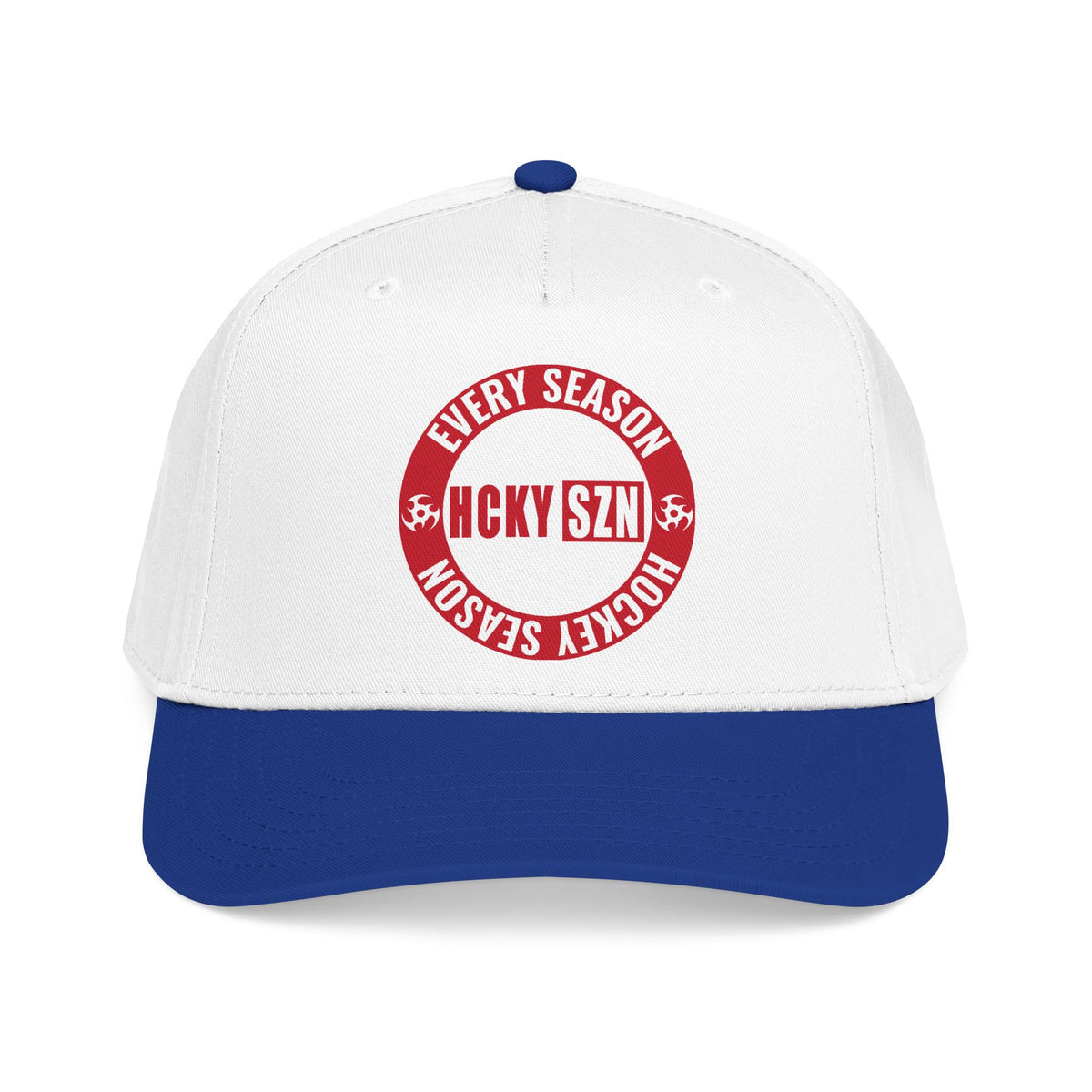 HCKY SZN Circle Logo Mid Profile Baseball Cap (White/Blue/Red)