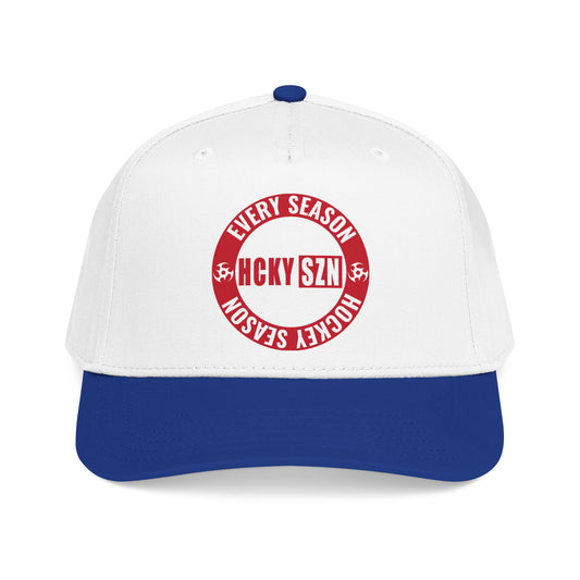 HCKY SZN Circle Logo Mid Profile Baseball Cap (White/Blue/Red)