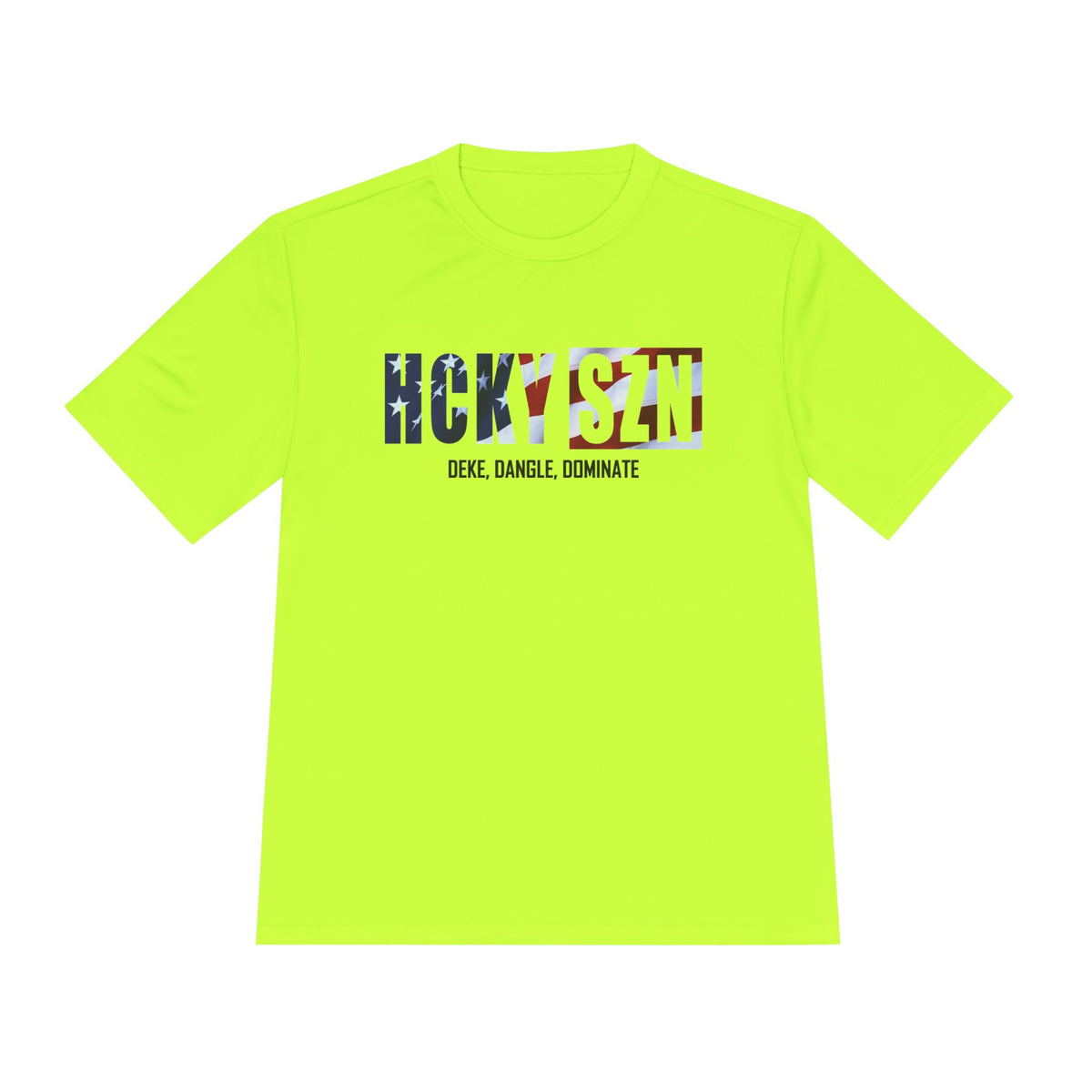 HCKYSZN (Deke Dangle) Adult Performance Tee - Neon Yellow/USA/Black