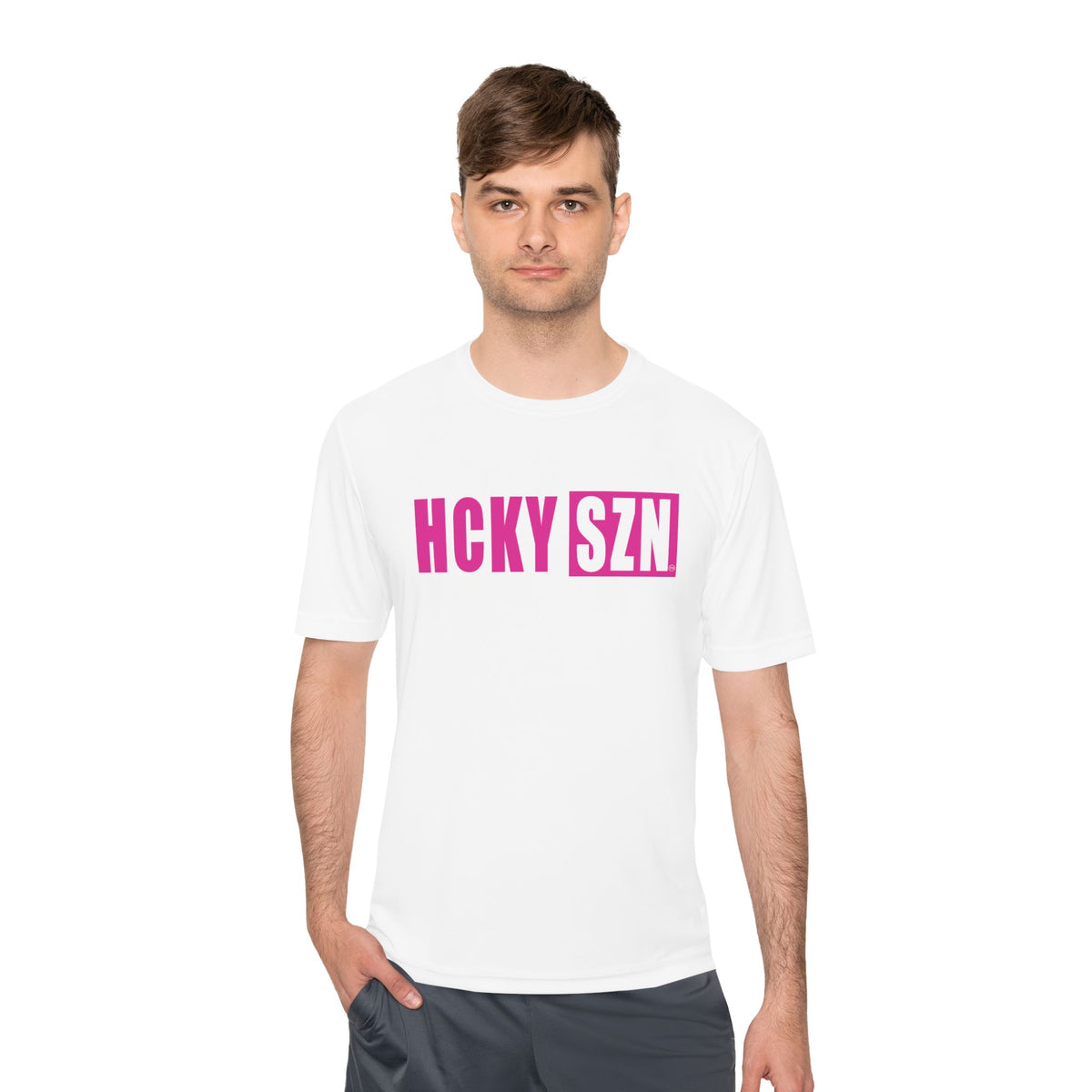 HCKYSZN (Flagship Logo) Adult Performance Tee - White/Hot Pink