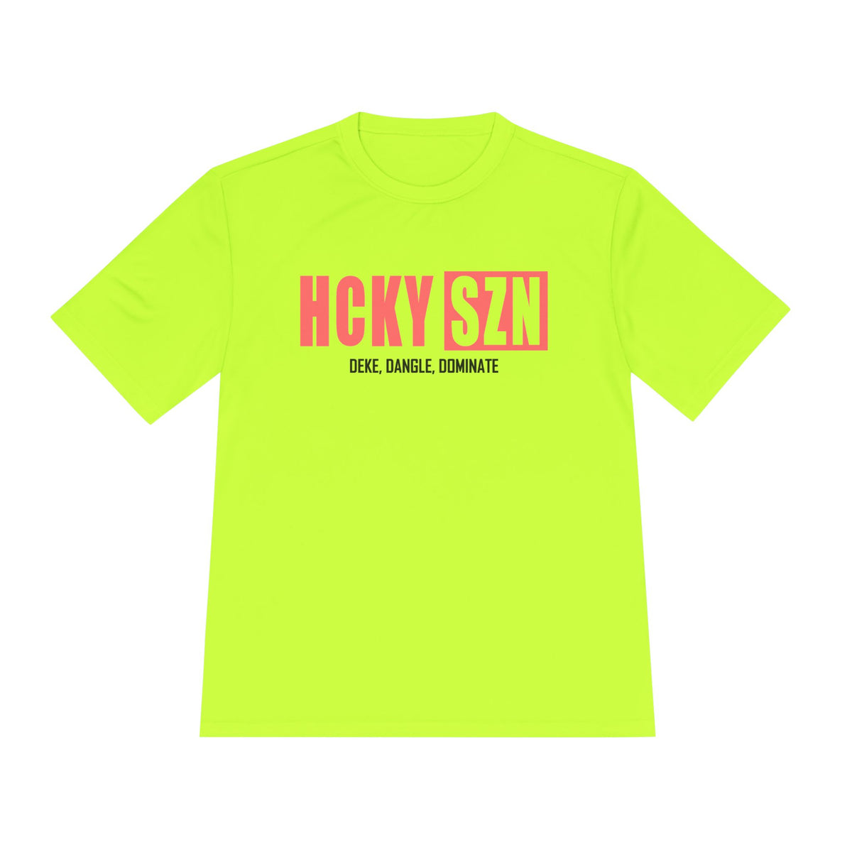 HCKYSZN (Deke Dangle) Adult Performance Tee - Neon Yellow/Peach/Black