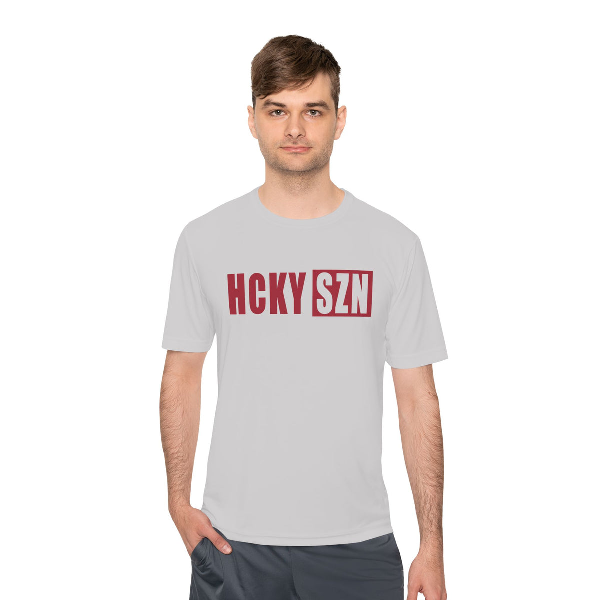 HCKYSZN (Flagship Logo) Adult Performance Tee - Silver/Cardinal