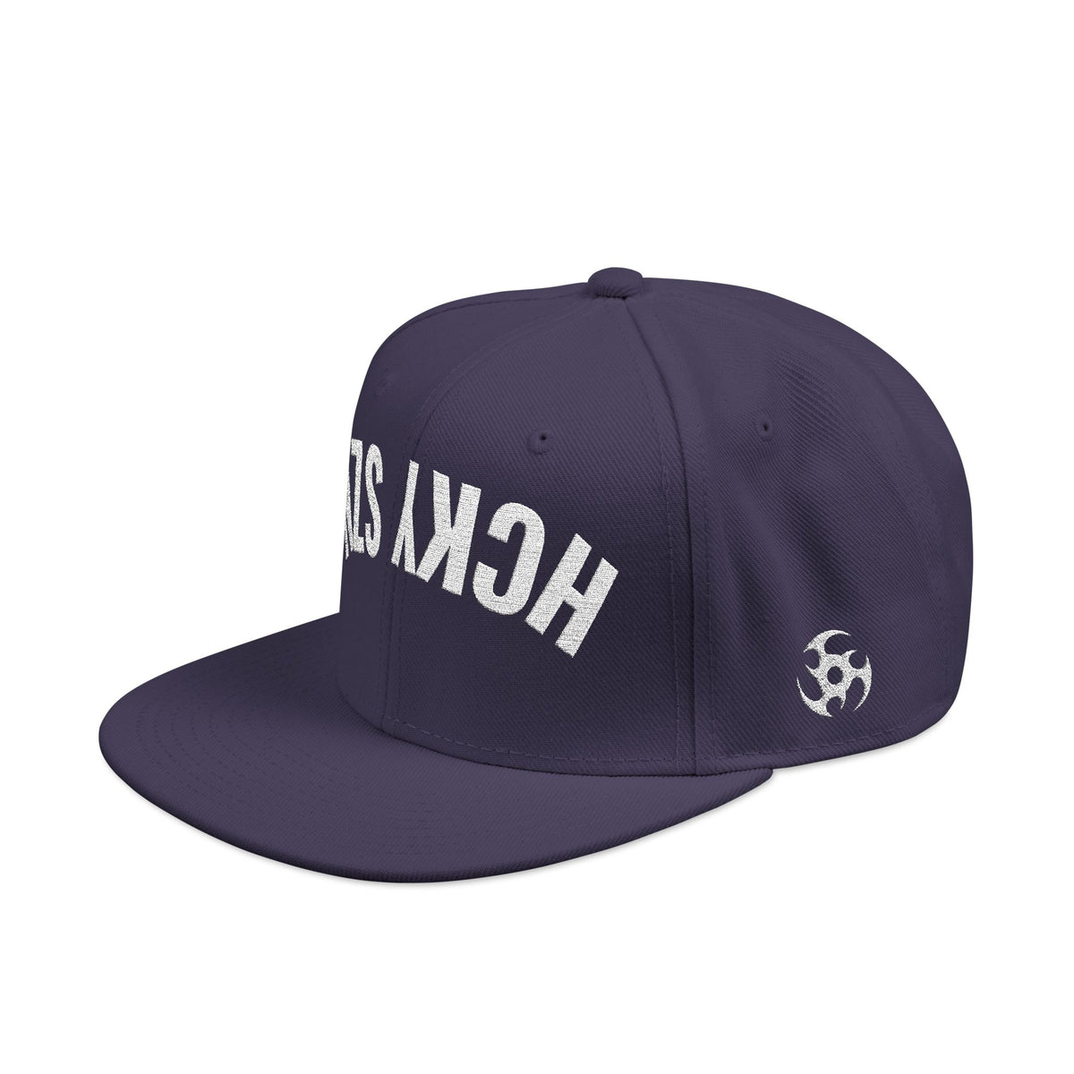 Upside Down HCKY SZN Embroidered Snapback Hat (Navy)