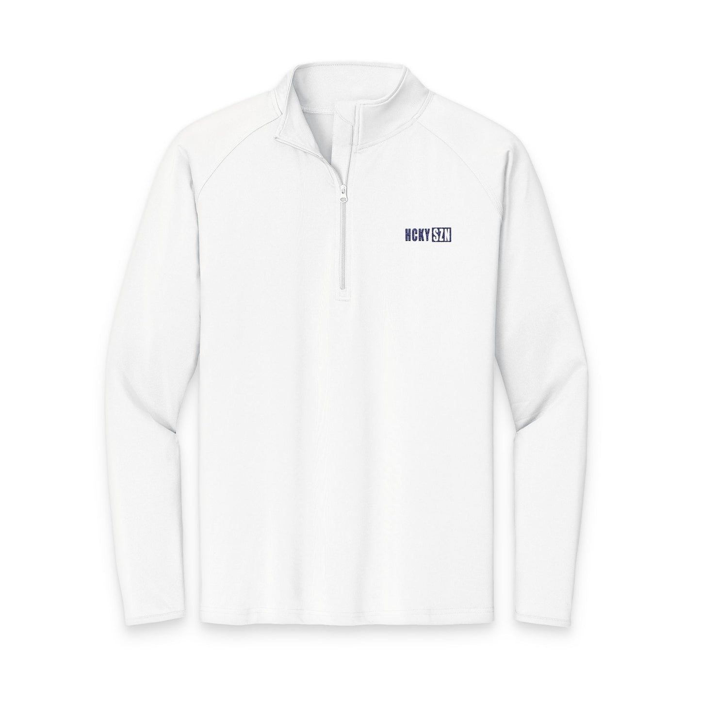HCKY SZN Embroidered Quarter-Zip Pullover (White/Blue)