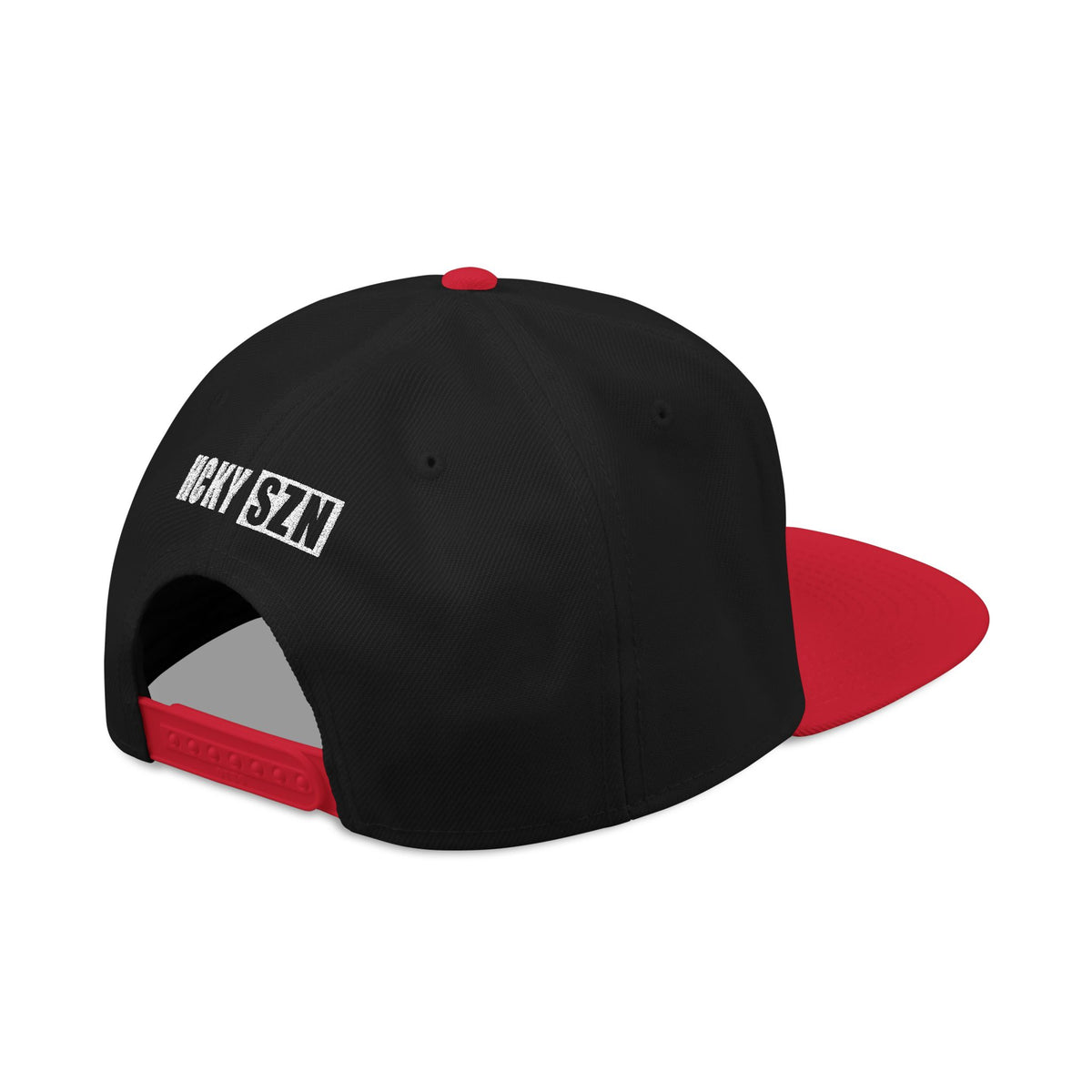 Upside Down HCKY SZN Embroidered Snapback Hat (Black/Red)