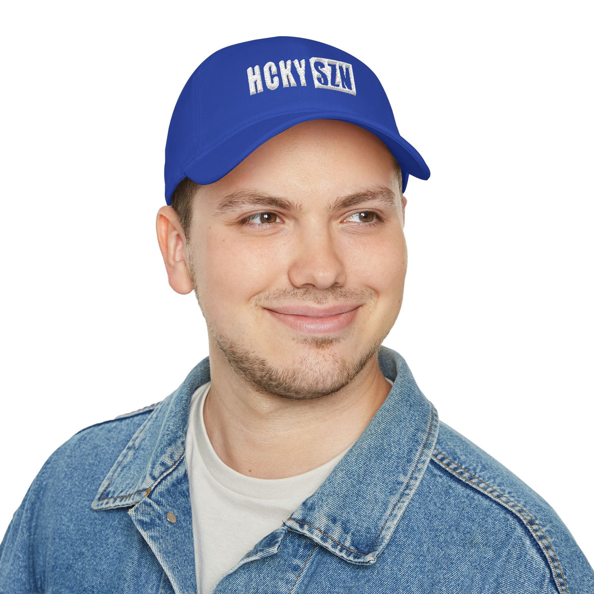 HCKY SZN Low Profile Embroidered Baseball Cap - Blue (White Logo)