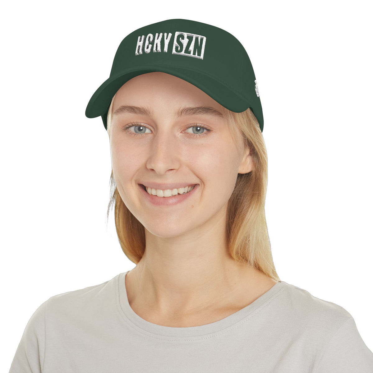 HCKY SZN Low Profile Embroidered Baseball Cap - Forest Green (White Logo)