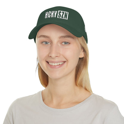 HCKY SZN Low Profile Embroidered Baseball Cap - Forest Green (White Logo)