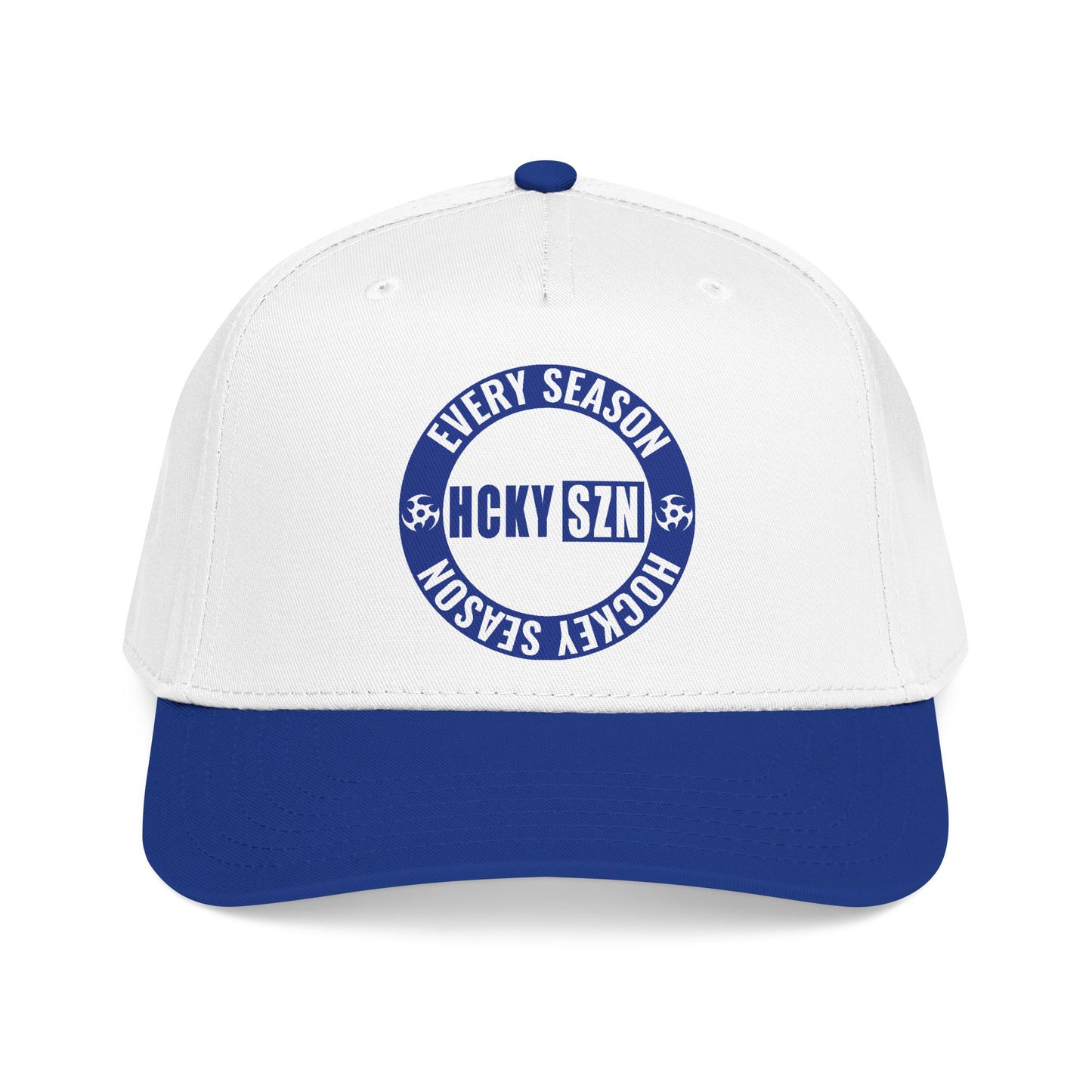 HCKY SZN Circle Logo Mid Profile Baseball Cap (White/Blue/Blue)