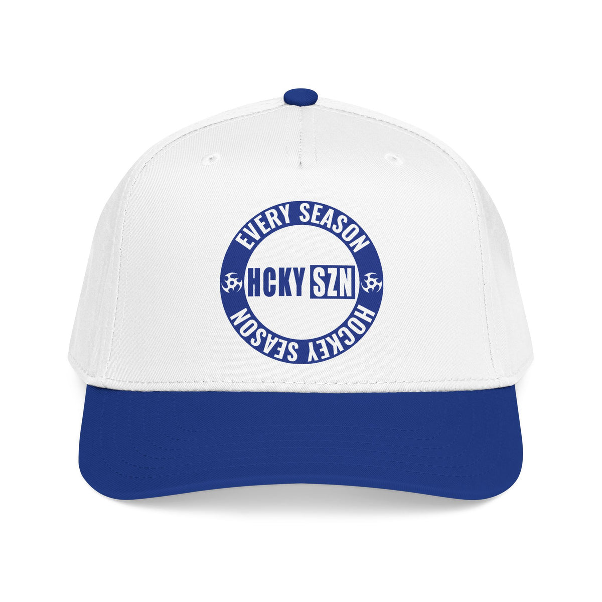 HCKY SZN Circle Logo Mid Profile Baseball Cap (White/Blue/Blue)