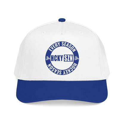 HCKY SZN Circle Logo Mid Profile Baseball Cap (White/Blue/Blue)
