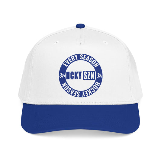 HCKY SZN Circle Logo Mid Profile Baseball Cap (White/Blue/Blue)