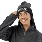 HCKY SZN Embroidered Pom-Pom Beanie - Dark Grey/Black