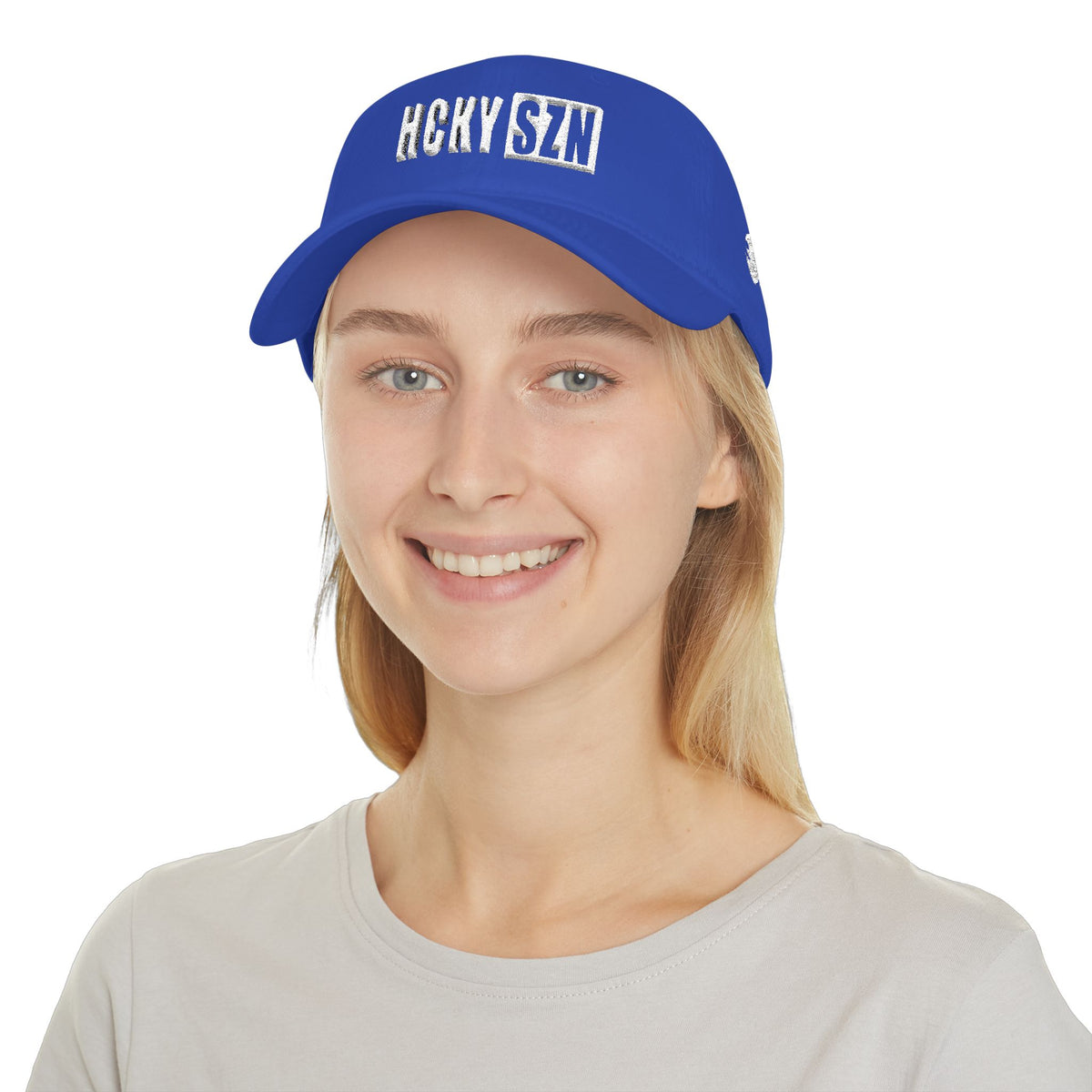 HCKY SZN Low Profile Embroidered Baseball Cap - Blue (White Logo)