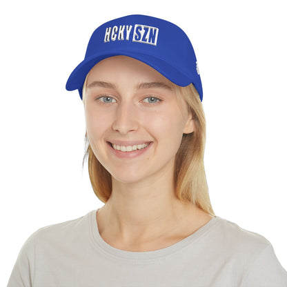 HCKY SZN Low Profile Embroidered Baseball Cap - Blue (White Logo)