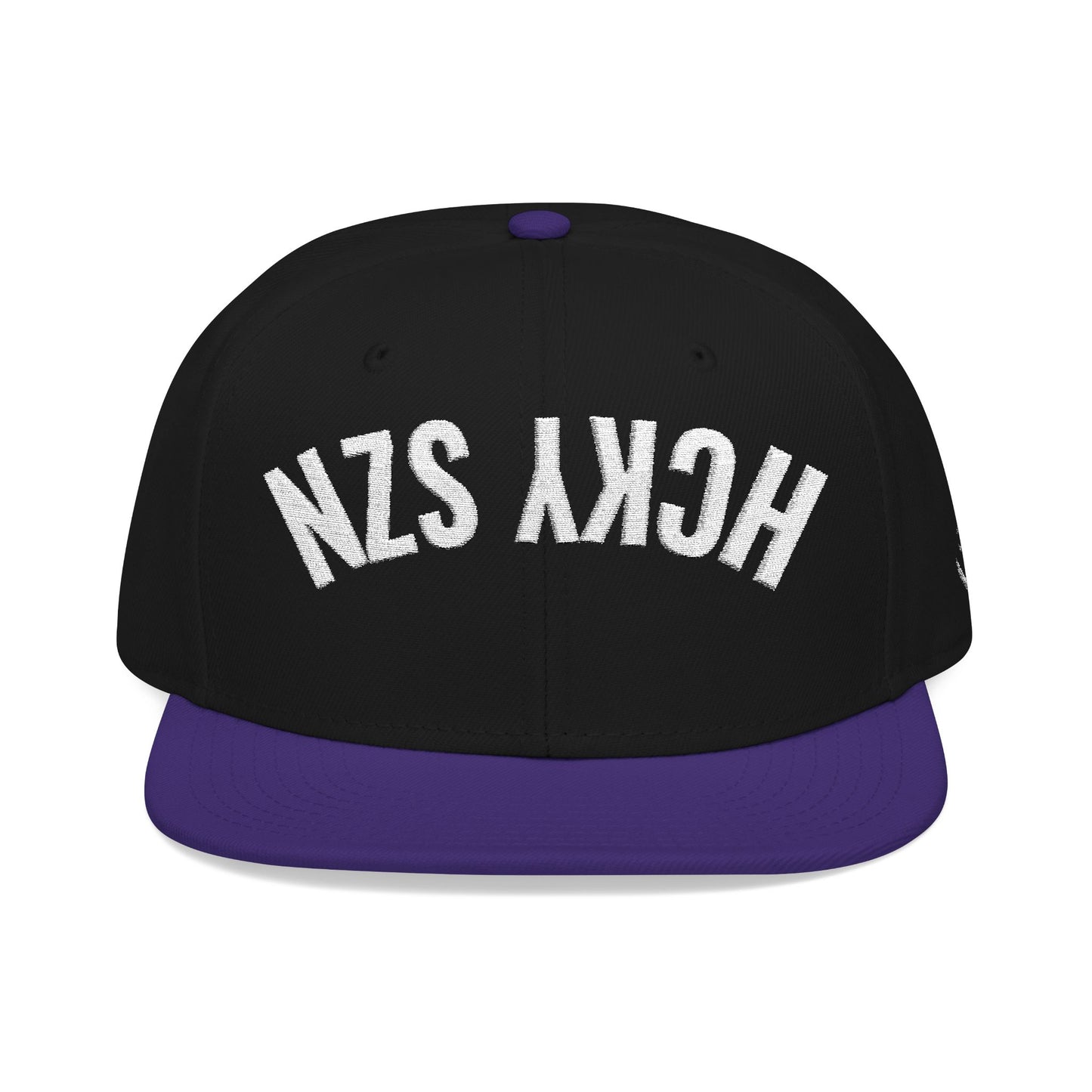 Upside Down HCKY SZN Embroidered Snapback Hat (Black/Purple)