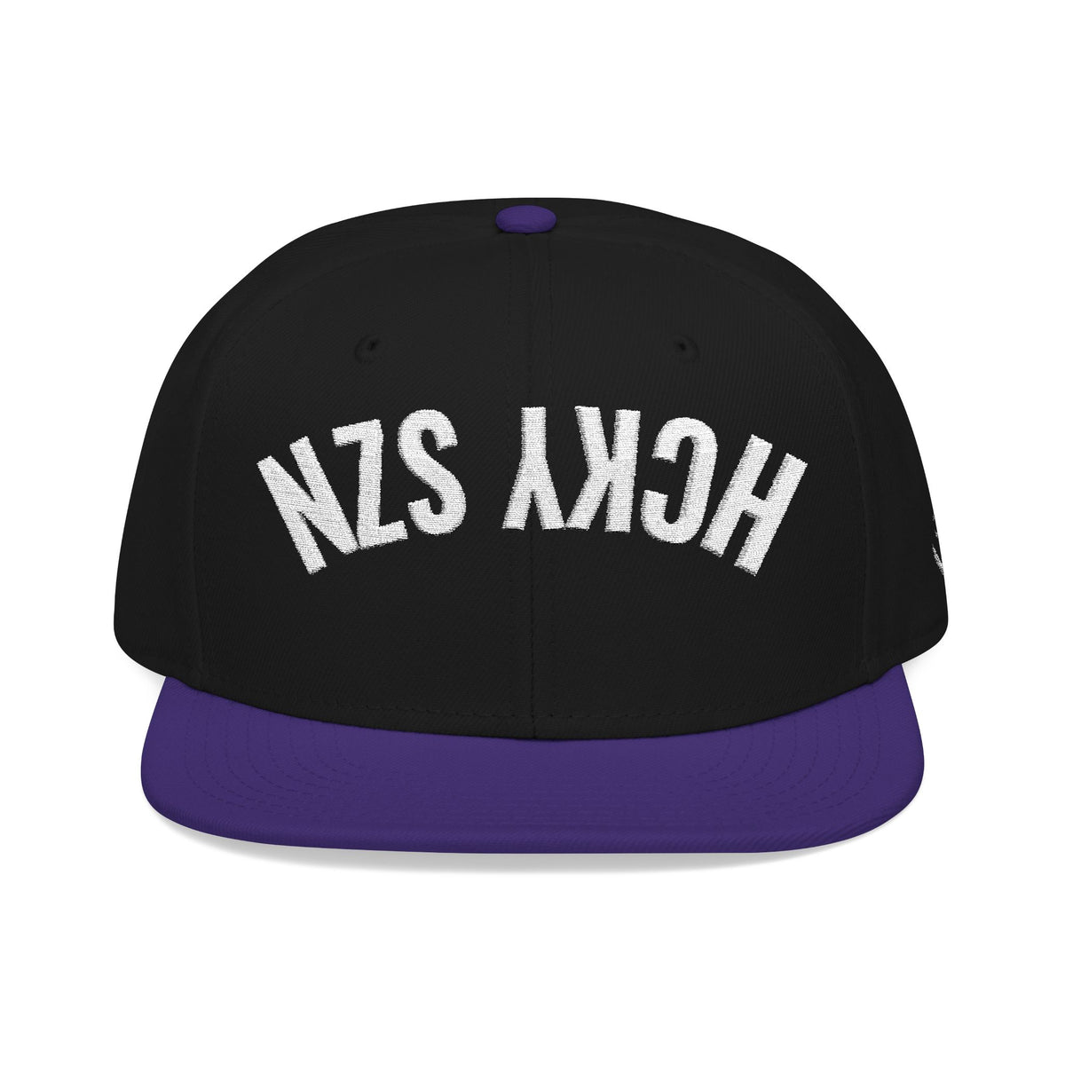Upside Down HCKY SZN Embroidered Snapback Hat (Black/Purple)