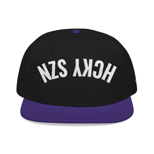 Upside Down HCKY SZN Embroidered Snapback Hat (Black/Purple)