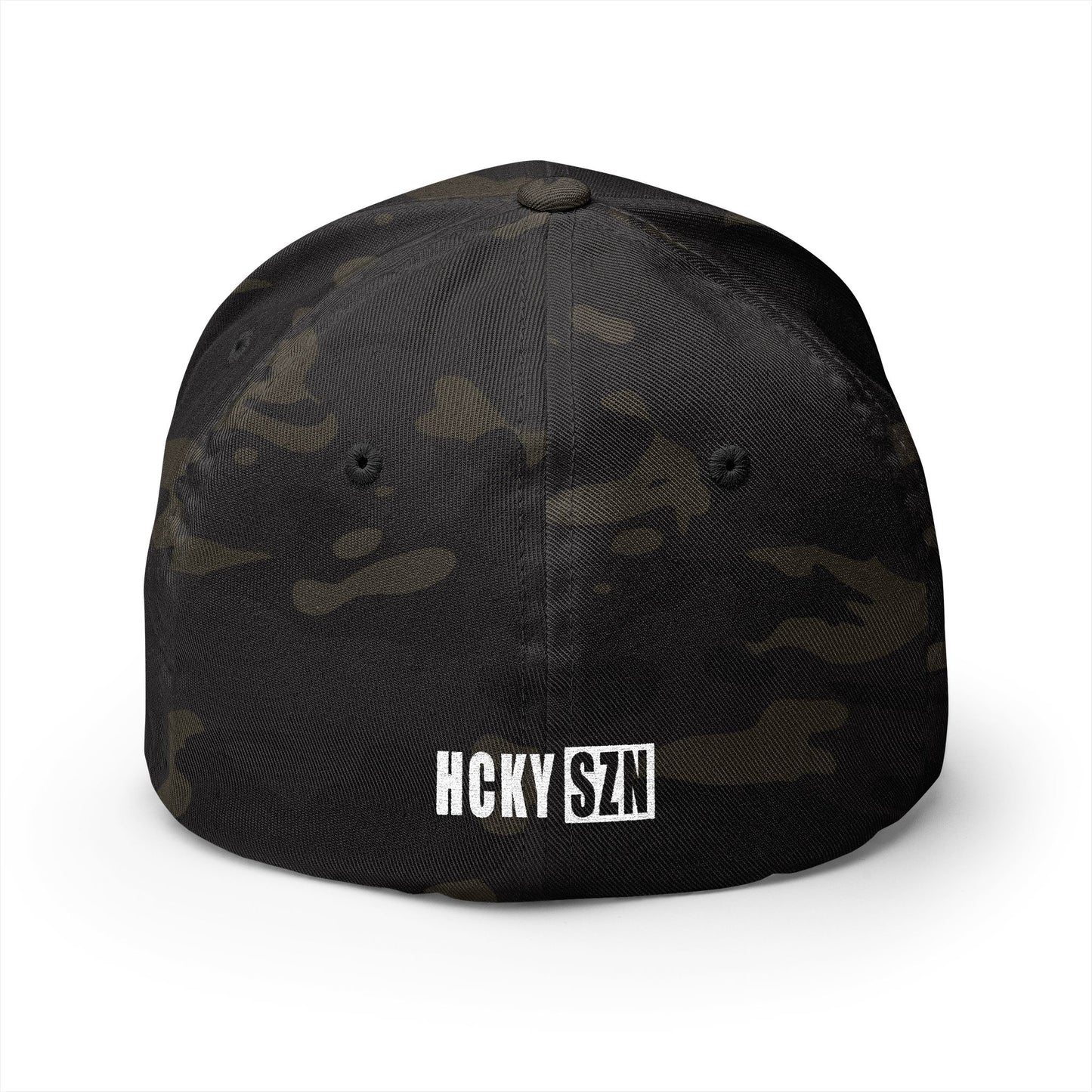 Upside Down HCKY SZN Embroidered Flex Fit Hat (Black Camo)