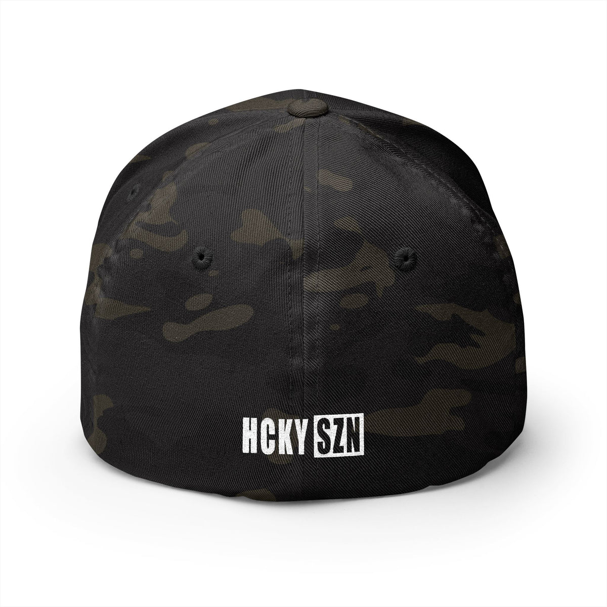 Upside Down HCKY SZN Embroidered Flex Fit Hat (Black Camo)