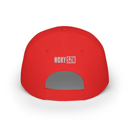 HCKY SZN Low Profile Embroidered Baseball Cap - Red (White Logo)