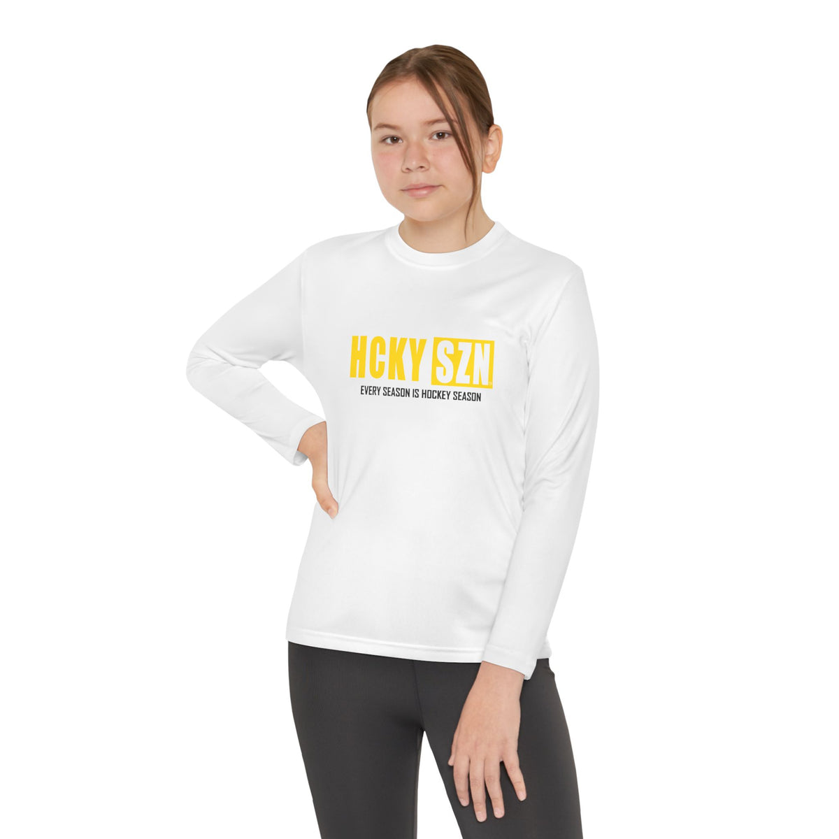 Every Season is HCKY SZN Youth Competitor Long Sleeve Tee (Yellow Logo) - Various Colors