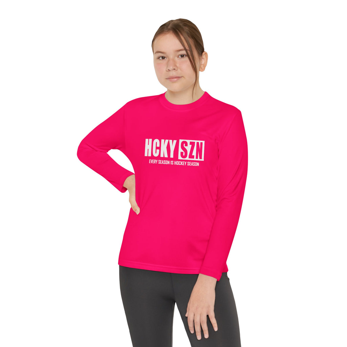 Every Season is HCKYSZN Youth Performance Long Sleeve Tee - White Logo