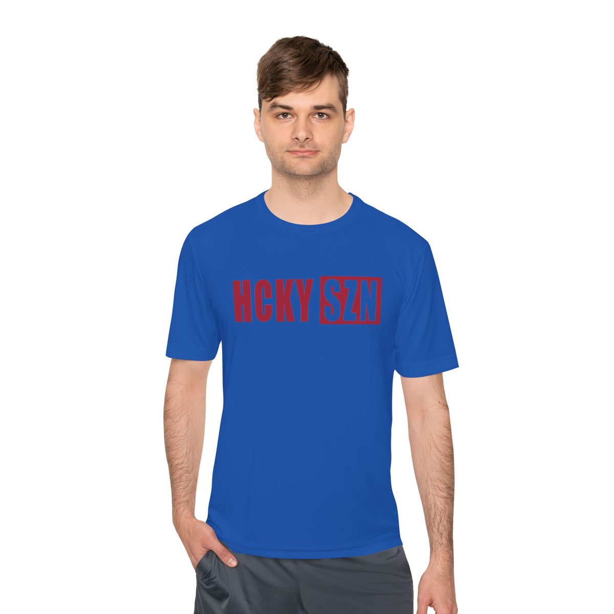 HCKYSZN (Flagship Logo) Adult Performance Tee - Royal/Cardinal