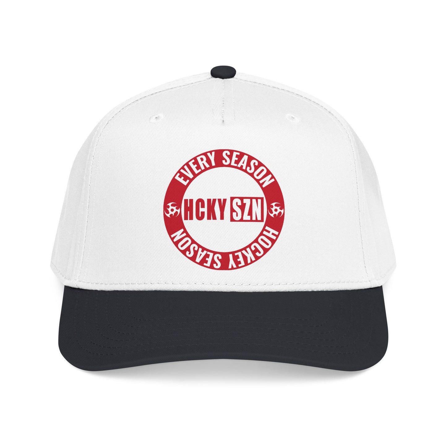 HCKY SZN Circle Logo Mid Profile Baseball Cap (White/Black/Red)