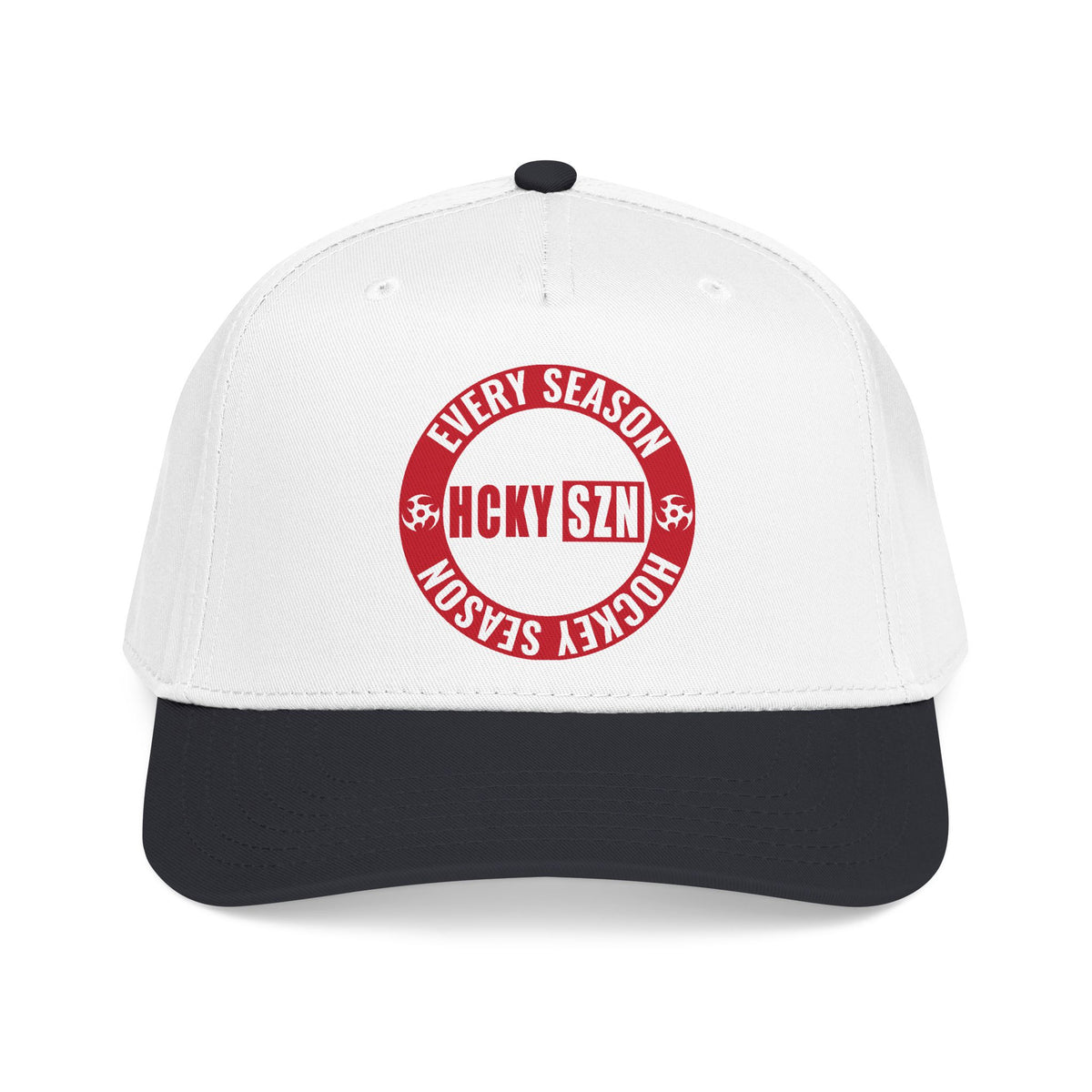 HCKY SZN Circle Logo Mid Profile Baseball Cap (White/Black/Red)