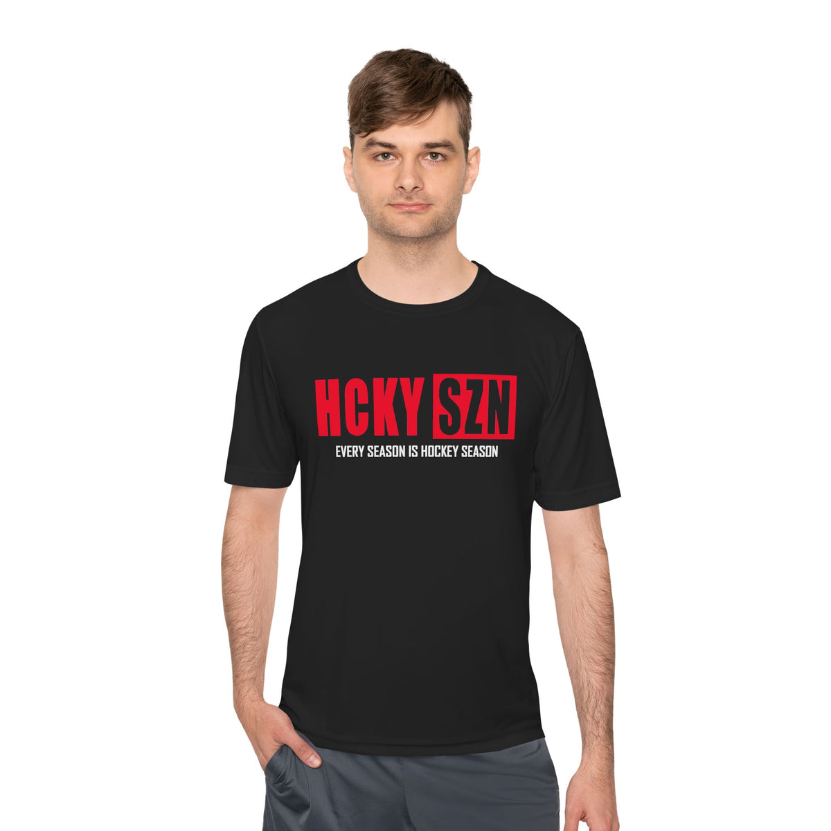 HCKYSZN Every Season Adult Performance Tee - Black/Cherry Red