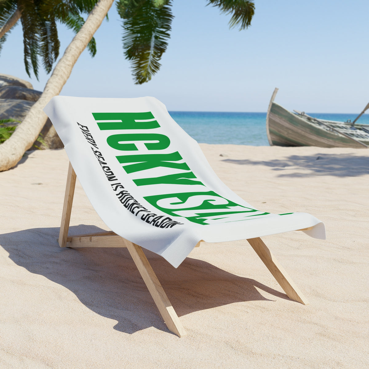 Every Season is HCKY SZN Beach Towel (White/Green)