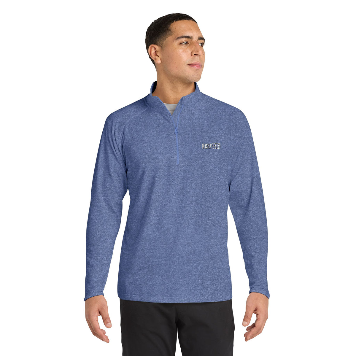 HCKY SZN Embroidered Quarter-Zip Pullover (Heather Navy/White)