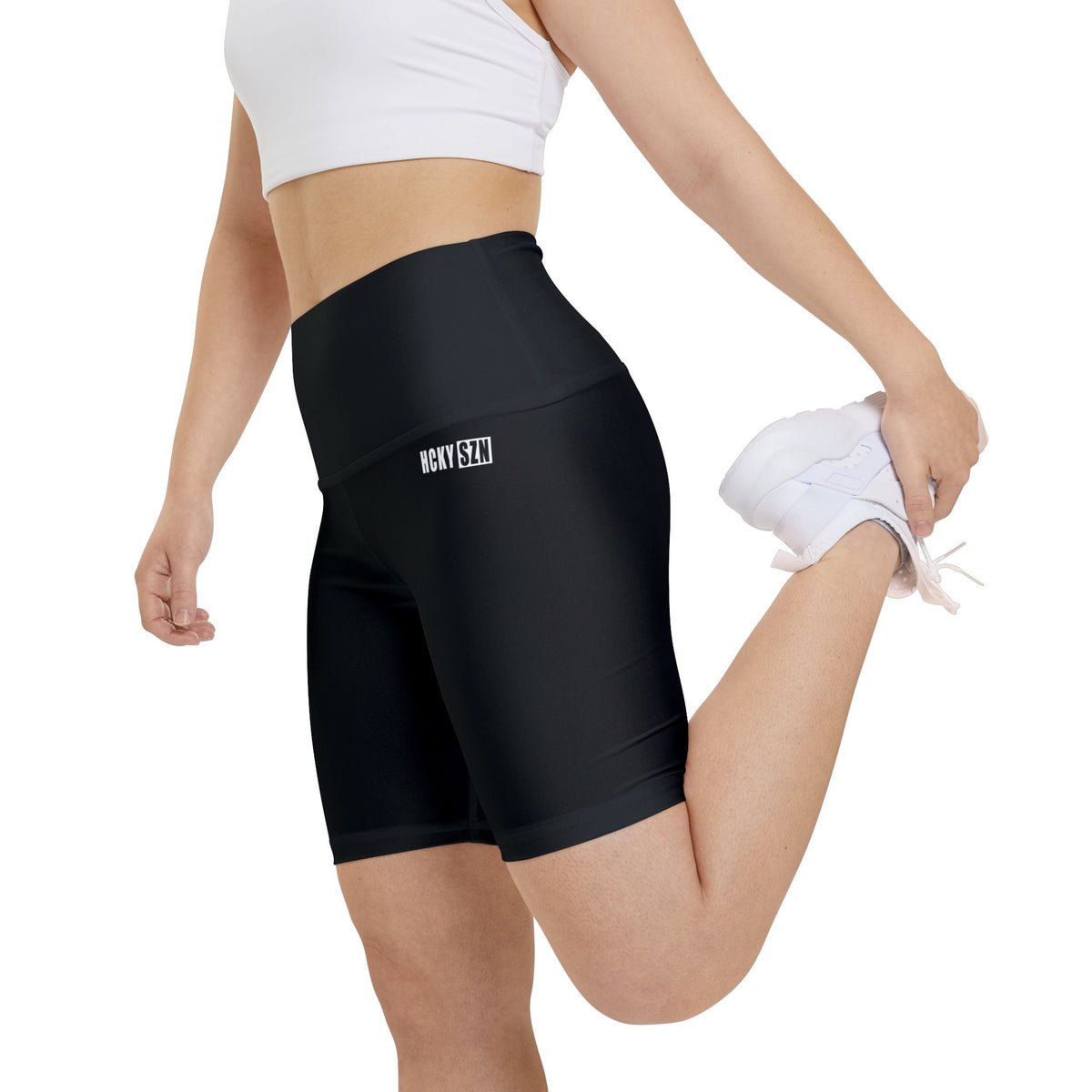 HKY SZN High Waisted Workout Shorts (Pitch Black)