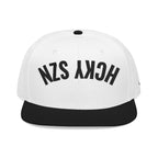 Upside Down HCKY SZN Embroidered Snapback Hat (White/Black)