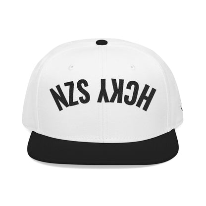 Upside Down HCKY SZN Embroidered Snapback Hat (White/Black)