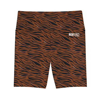 HKY SZN High Waisted Workout Shorts (Tiger Stripe)