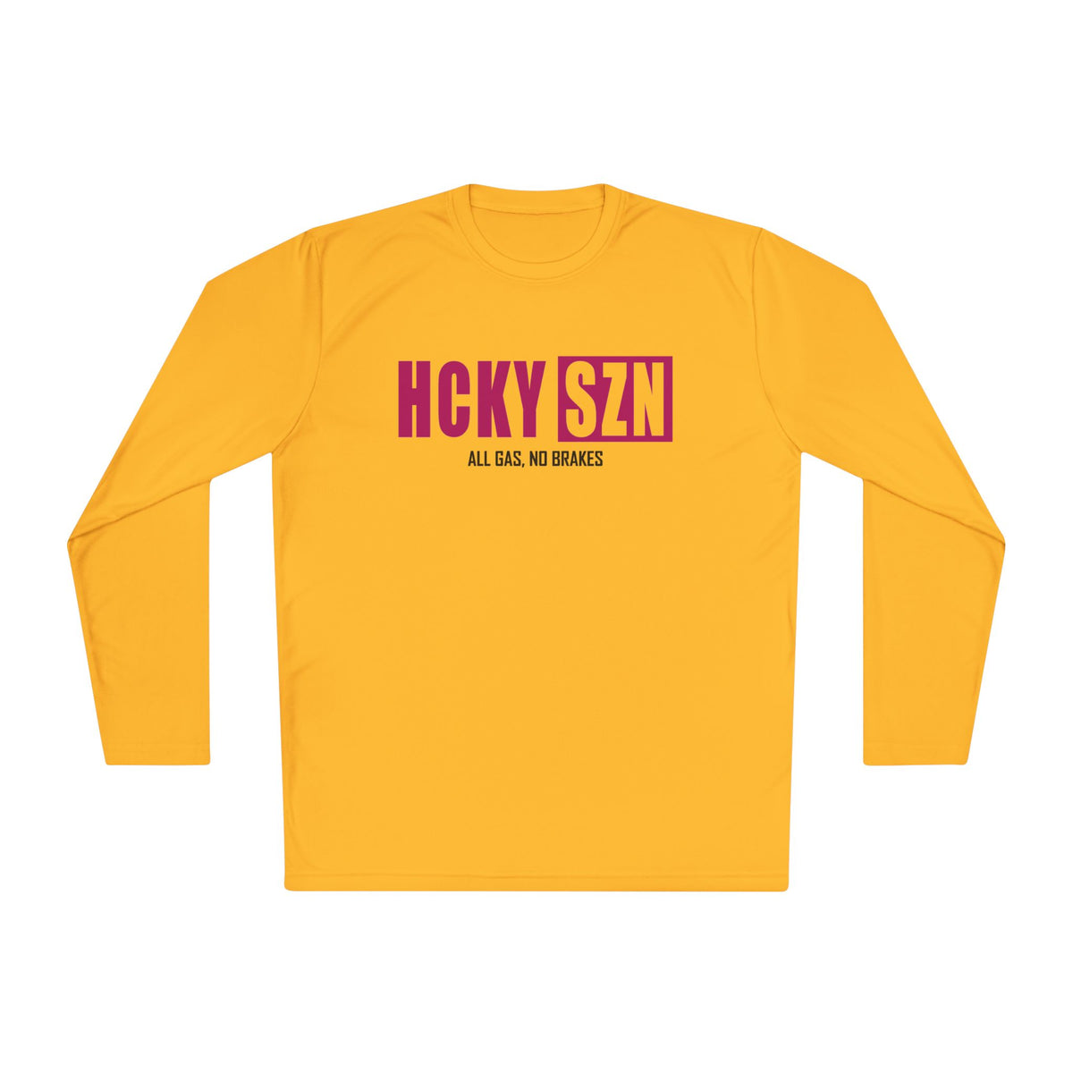 HCKYSZN (All Gas) Long Sleeve Adult Performance Tee - Gold/Raspberry/Black