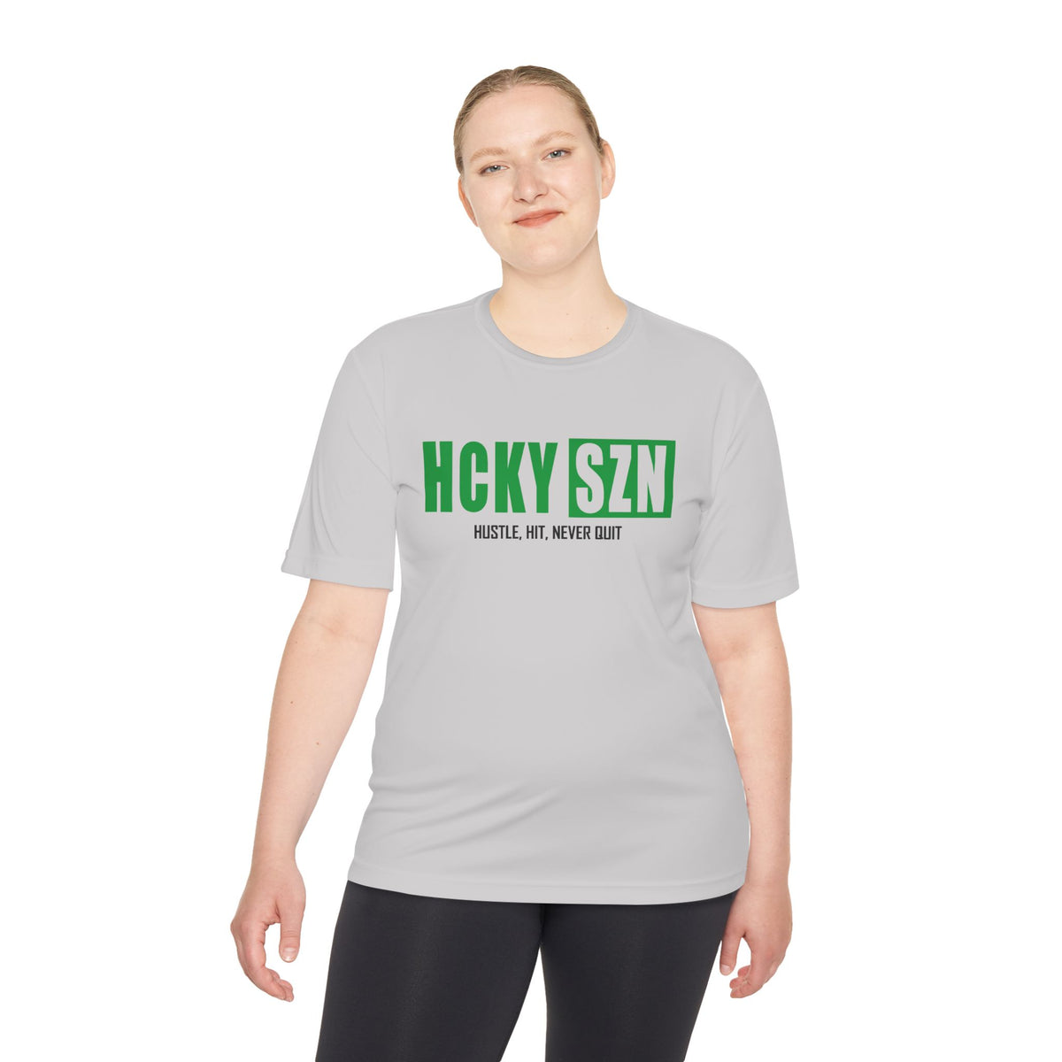 HCKYSZN (Hustle Hit) Adult Performance Tee - Silver/Kelly Green/Black