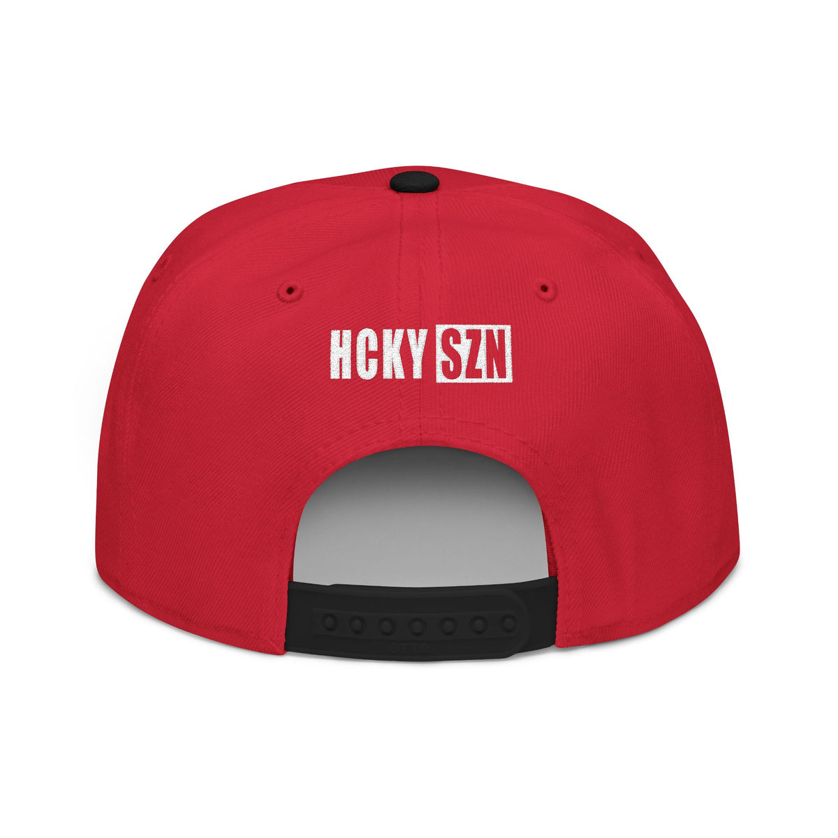 Upside Down HCKY SZN Embroidered Snapback Hat (Red/Black)