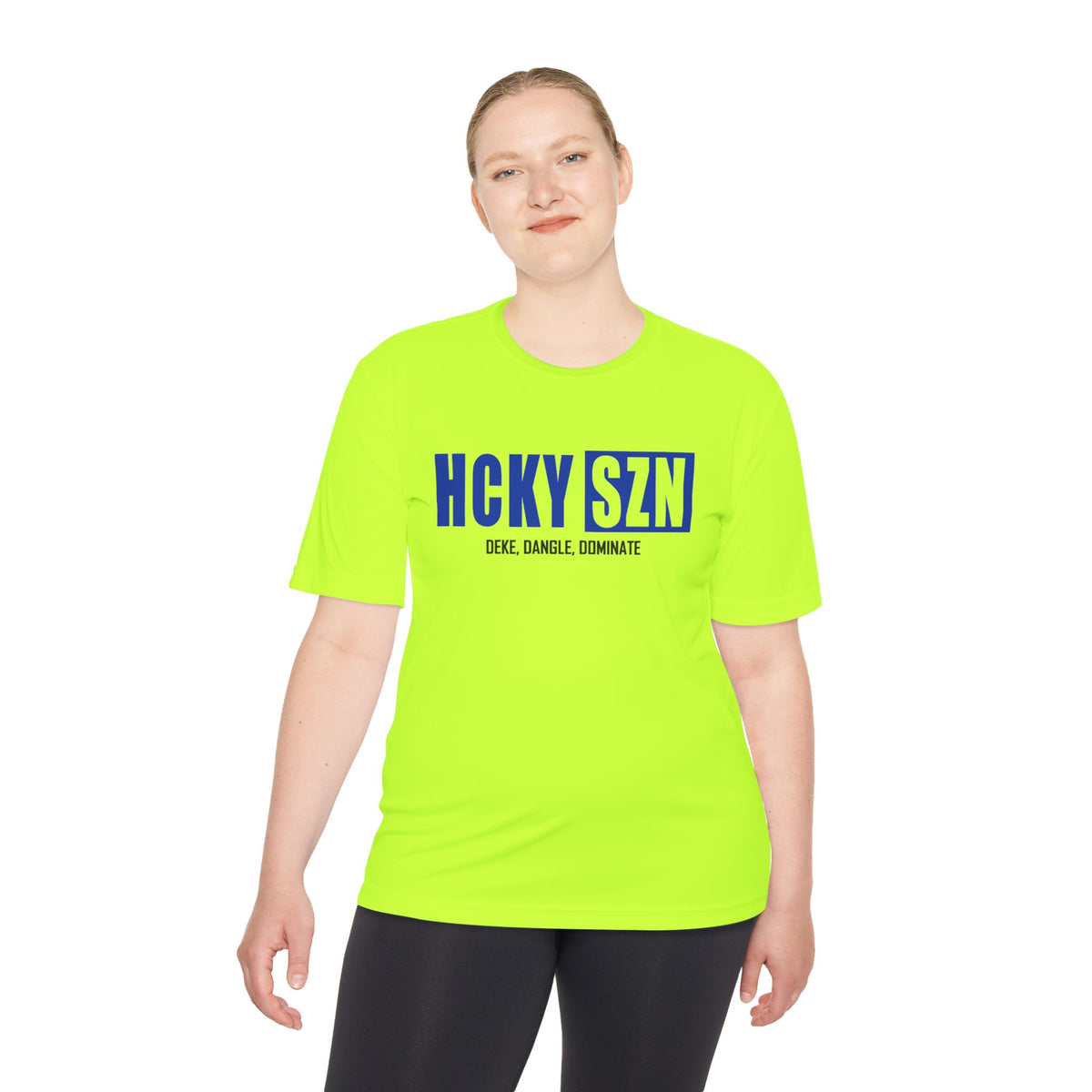HCKYSZN (Deke Dangle) Adult Performance Tee - Neon Yellow/Royal/Black