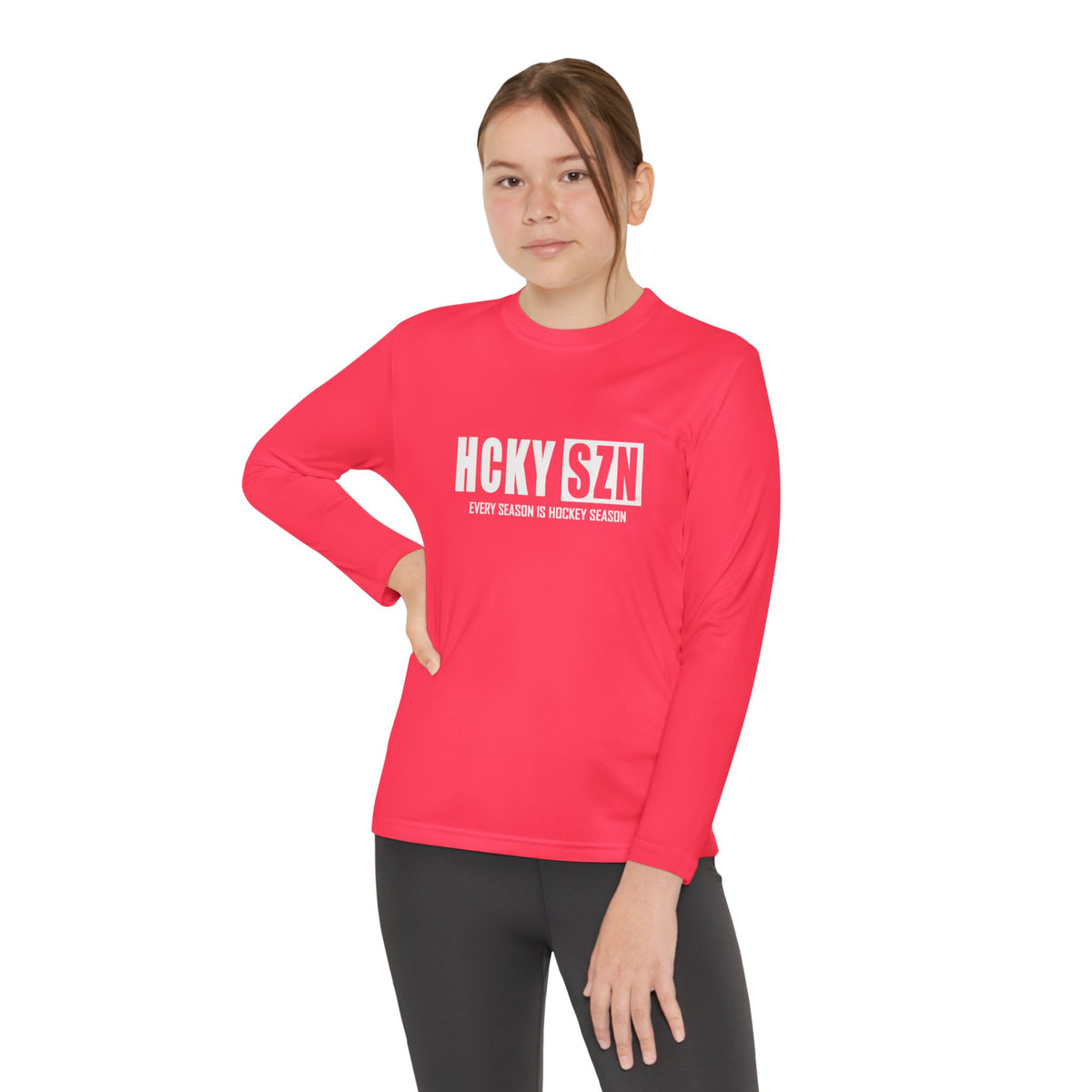 Every Season is HCKYSZN Youth Performance Long Sleeve Tee - White Logo