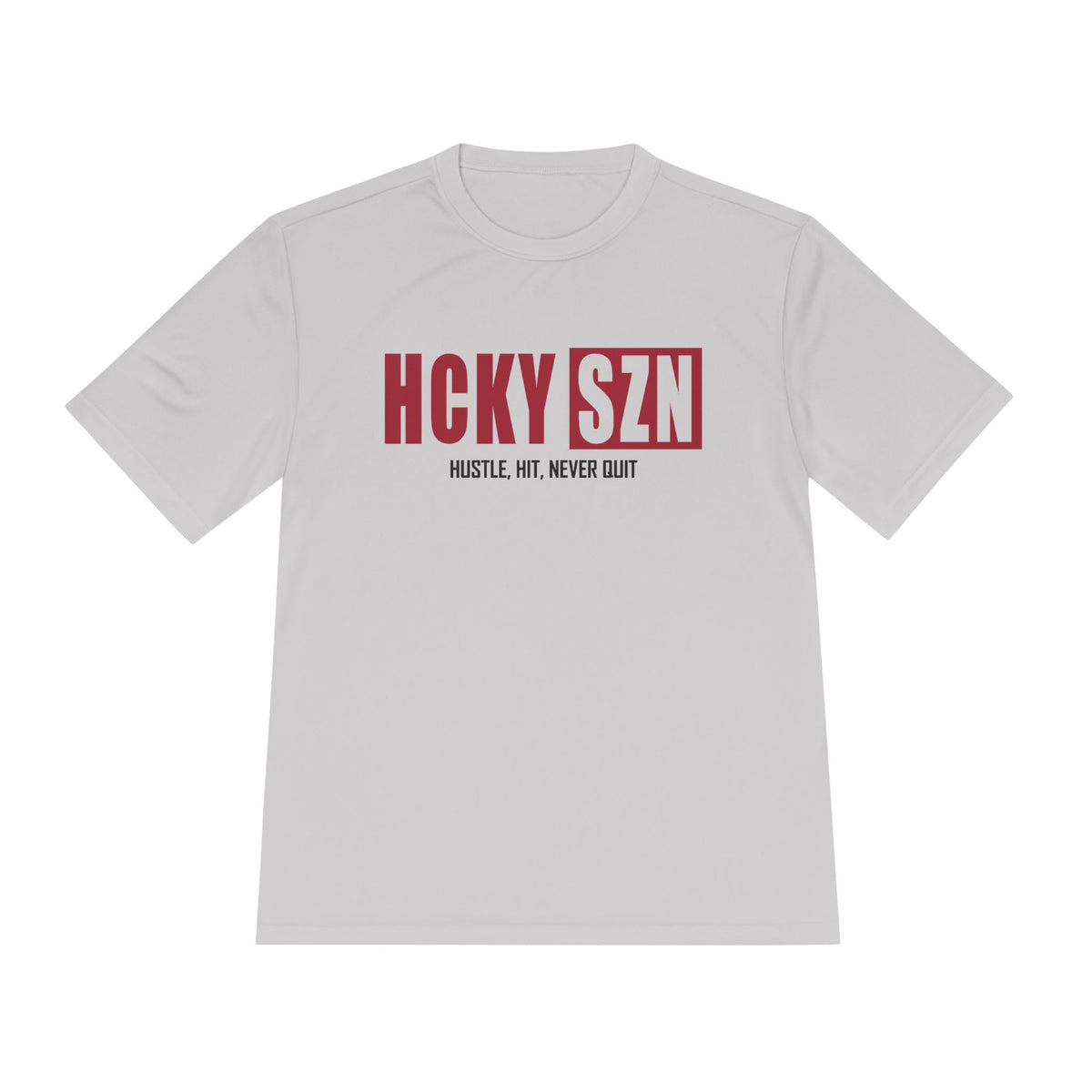 HCKYSZN (Hustle Hit) Adult Performance Tee - Silver/Cardinal/Black