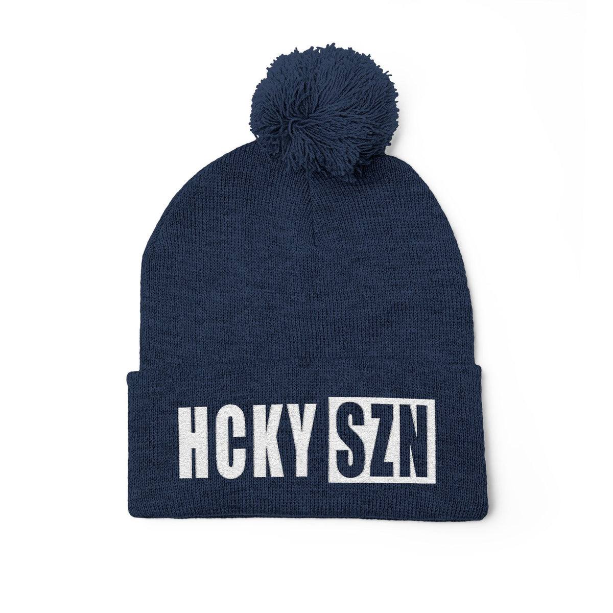 HCKY SZN Embroidered Pom-Pom Beanie - Navy