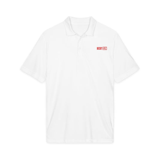 HCKY SZN Embroidered Performance Hockey Polo (White/Red Logo)